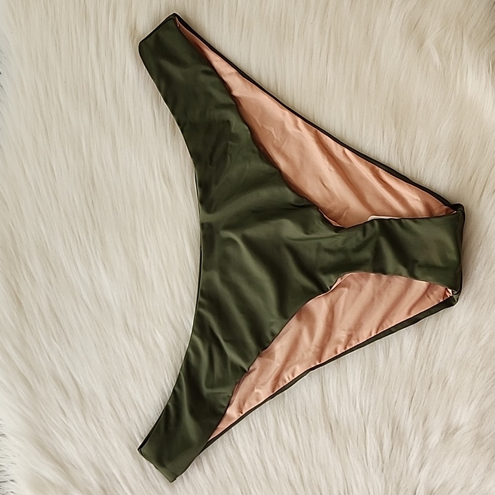 J.CREW Curved-Waist Cheeky Bikini Bottom in Olive Green Women's Large NWT